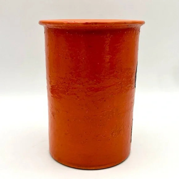 Italian Pottery Wine Crock Vase Atomic Orange Textured Lava Lily Flower Italy